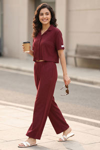 Zivame 2 Mile Fashion Knit Cotton Loungewear Set - Deep Claret — thumbnail 1